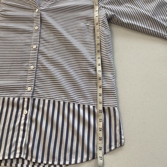 J Jill Stripe Button Front Peplum Tunic Top Blouse Oversized V-Neck Long Sleeve - Picture 12 of 13